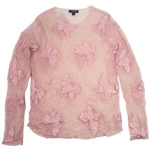 Karen Kane Pink Sheer Butterfly Top Mesh Lace Appliqué Boho Romantic - XL